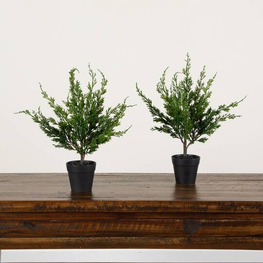 Nearly Natural 18" Unlit Green Artificial Real Touch Winter Mini Cypress Trees, 2ct.